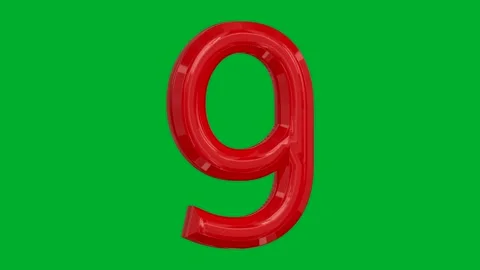 Number 9 rotating on a green background in a red shiny colour, with loop Video stock 265149073