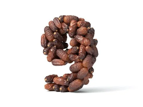 Number 9 shaped date palm fruits, 3d illustration Stock Illustration