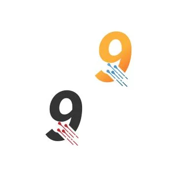 Number 9  simple  tech logo with circuit lines style icon Stock Illustration