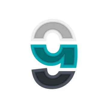 Number 9 vector font alphabet, modern dynamic design. Black, irish blue, whit Stock Illustration