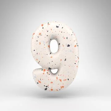 Number 9 on white background. 3D number with terrazzo pattern texture. 스톡 일러스트