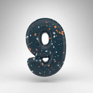 Number 9 on white background. 3D number with blue terrazzo pattern texture. Ilustração Stock