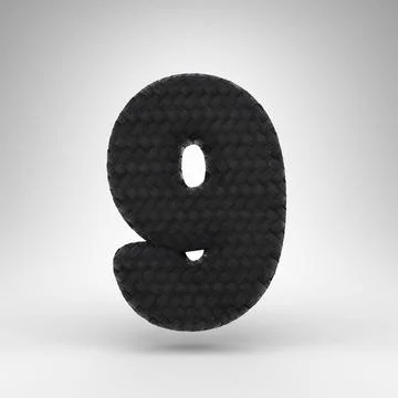 Number 9 on white background. Black carbon fiber 3D number with carbon thread Иллюстрация