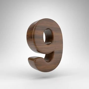 Number 9 on white background. Dark oak 3D number with brown wood texture. Иллюстрация
