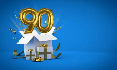 Number 90 exploding from a birthday present gift box. 3D Render イラスト素材