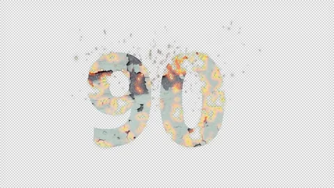 Number 90 with fire and ashes with alpha channel, ninety, numberology Stock Footage 269911694