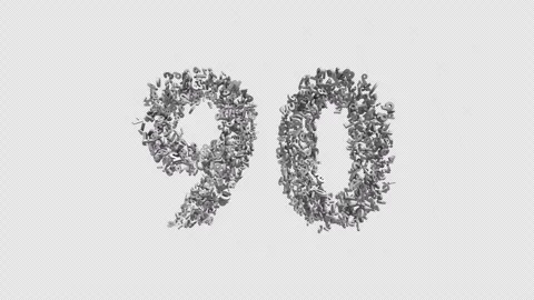 Number 90 Made Of Numbers. 3D Font Number Animation With Alpha Channel Stock Footage 302261246