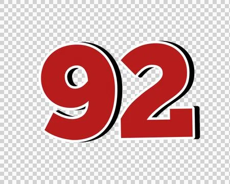 Number 92 Bold Red with White Outline Isolated on transparent background Stock Illustration