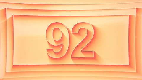 Number 92. Minimalistic embossed number with glittering lights. Stock Illustration