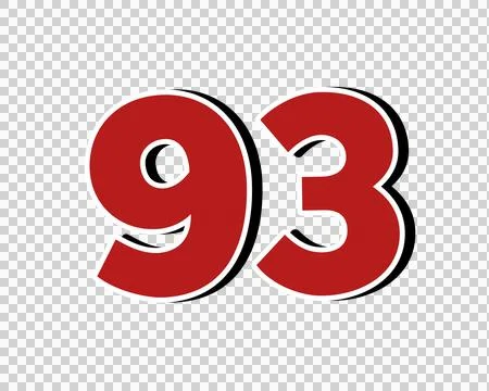 Number 93 Bold Red with White Outline Isolated on transparent background Stock Illustration