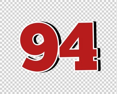 Number 94 Bold Red with White Outline Isolated on transparent background 库存插图