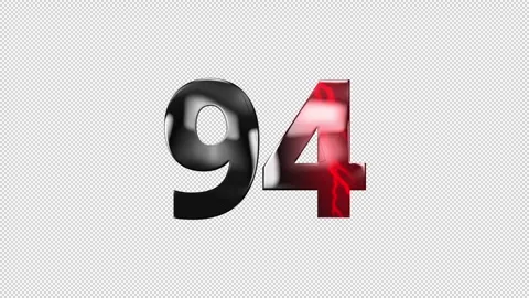 Number 94 with lightning, alpha channel, number ninety four Stock Footage 276406719