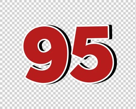Number 95 Bold Red with White Outline Isolated on transparent background Stock Illustration