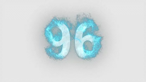 Number 96 in blue fire with alpha channel, number ninety six Stock Footage 266920266