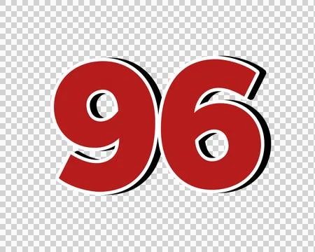 Number 96 Bold Red with White Outline Isolated on transparent background Stock Illustration