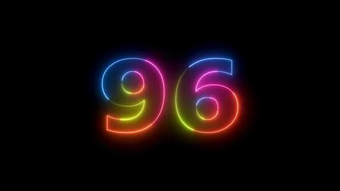 Number 96 neon light glowing on black background Stock Illustration