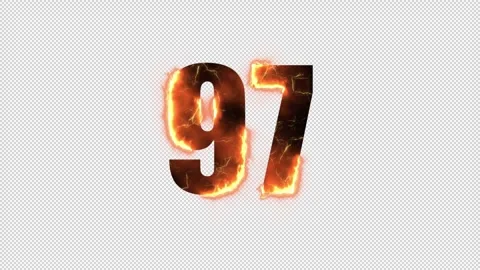 Number 97 is on fire with alpha channel, numbers are on fire, number ninety Stock Footage 260952846