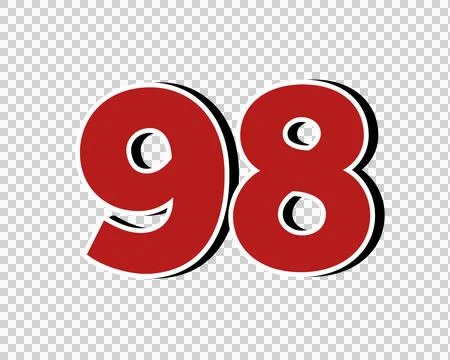 Number 98 Bold Red with White Outline Isolated on transparent background Stock-Illustration