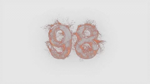 Number 98 on fire with alpha channel, number ninety eight Video stock 264337316