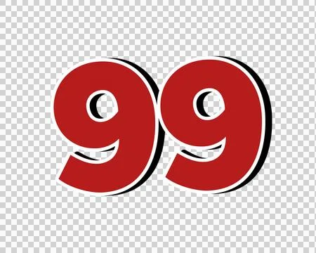 Number 99 Bold Red with White Outline Isolated on transparent background Stock Illustration