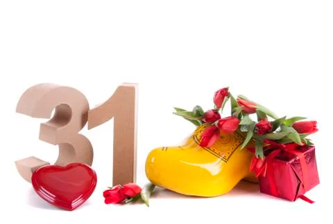 Number of age in a colorful studio setting and dutch looking attributes like Stock-Fotos