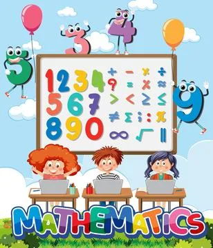 Number and math equation on whiteboard with student in classroom Stock Illustration