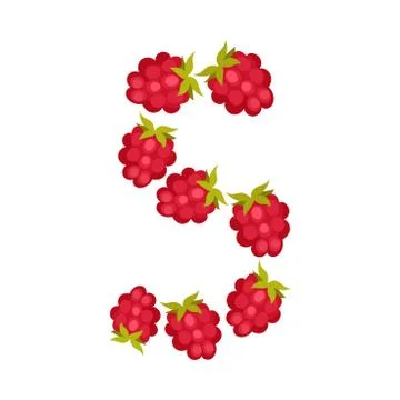 Number Arrranged From Raspberry Isolated on White Background Vector Illustration Illustrazione stock