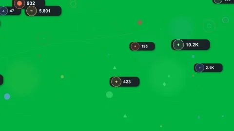 Number badges appearing, abstract nodes shifting and merging to show metrics on Stock Footage 333907823