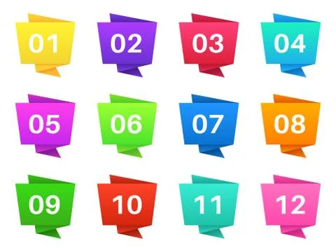 Number bullet points. Colourful steps with numbers, pointing text bullets of Stockillustratie