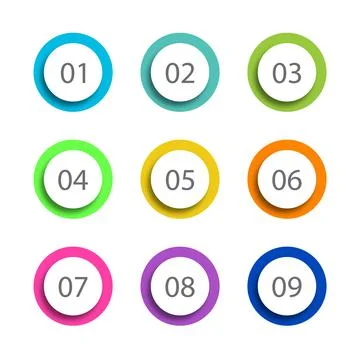 Number Bullet Points Flat Circle set on white background. Colorful color with Stock Illustration