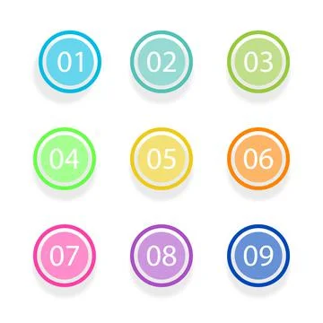 Number Bullet Points Flat Circle set on white background. Colorful color with Stock Illustration
