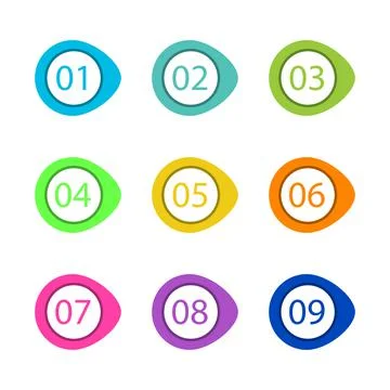 Number Bullet Points Flat Circle set on white background. Colorful color with Stock Illustration