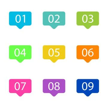 Number Bullet Points Flat square set on white background. Colorful color with Stock Illustration
