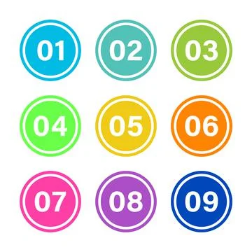 Number Bullet Points Flat square set on white background. Colorful color with Stock Illustration
