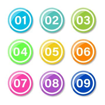 Number Bullet Points Flat square set on white background. Colorful color with 스톡 일러스트