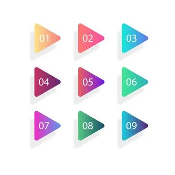 Number Bullet Points Flat Triangles set on white background. Colorful color w Stock Illustration