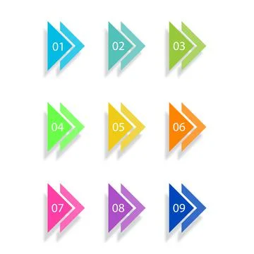 Number Bullet Points Flat Triangles set on white background. Colorful color w Stock Illustration