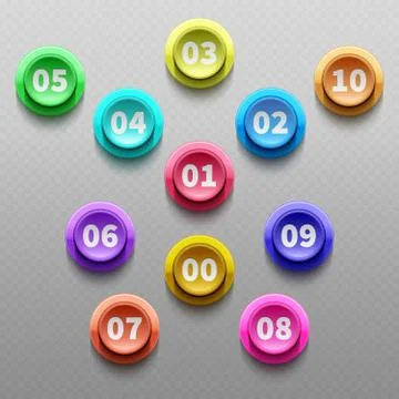 Number buttons, 3d pointing bullets isolated vector set Illustrazione stock