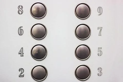 Number buttons in the Elevator on grey background Stock Photos
