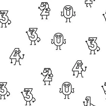Number character cute vector seamless pattern Stock Illustration