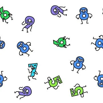 Number character cute vector seamless pattern Illustrazione stock