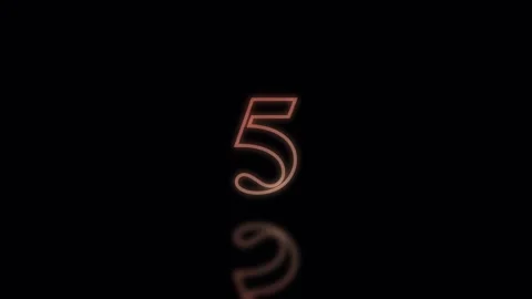 Number count down sequence in neon style with reflection against dark backg.. Stock Footage 342432226