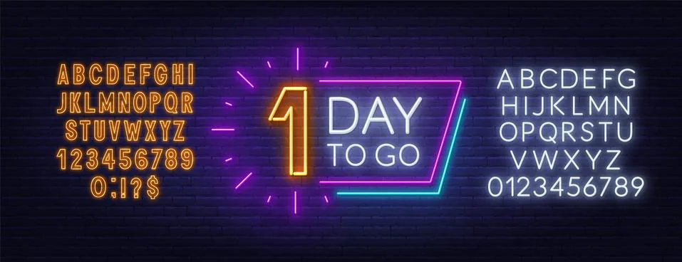 Number of days to go. Countdown template. Neon sign. Stock Illustration