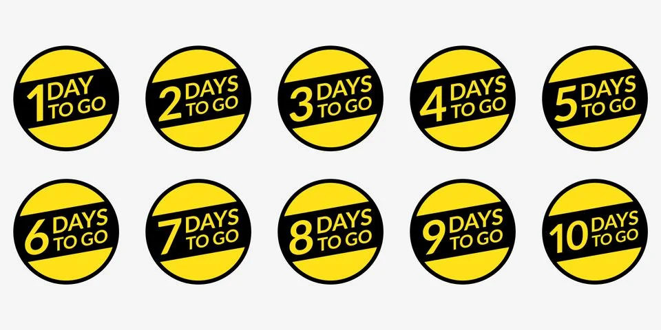 Number of days left to go set. Countdown badges, labels, or stickers collection. Stock Illustration