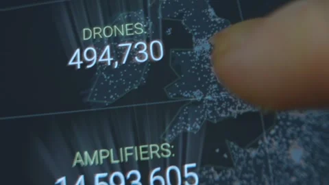 Number of drones used for cyber attacks, real time data Stock Footage 303821045