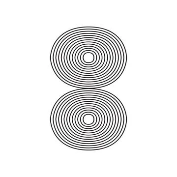 Number eight 8 linear in black thin striped lines isolated on white backgro.. Stock Illustration
