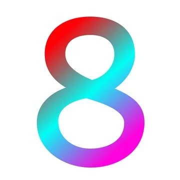 Number eight in gradient red, blue, and purple color Stock Illustration