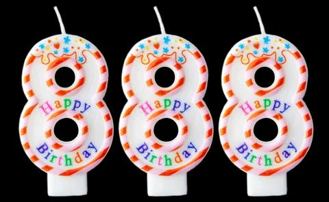 Number eight hundred eighty-eight shaped birthday candles with colorful spr.. Stock Photos