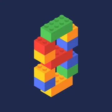 Number eight in isometric. Color constructor Stock Illustration