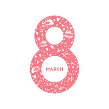 Number eight made of hand drawn hearts and lipstick kisses Stock Illustration